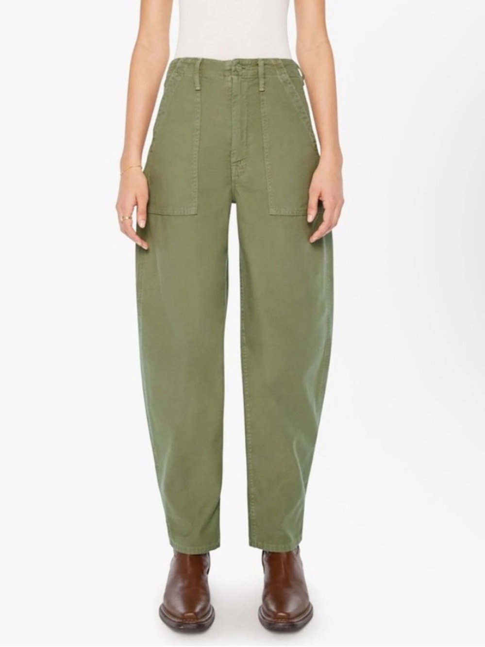 MOTHER the Fangirl fatigue barrel Leg Jeans in Olive Green/dried herb
